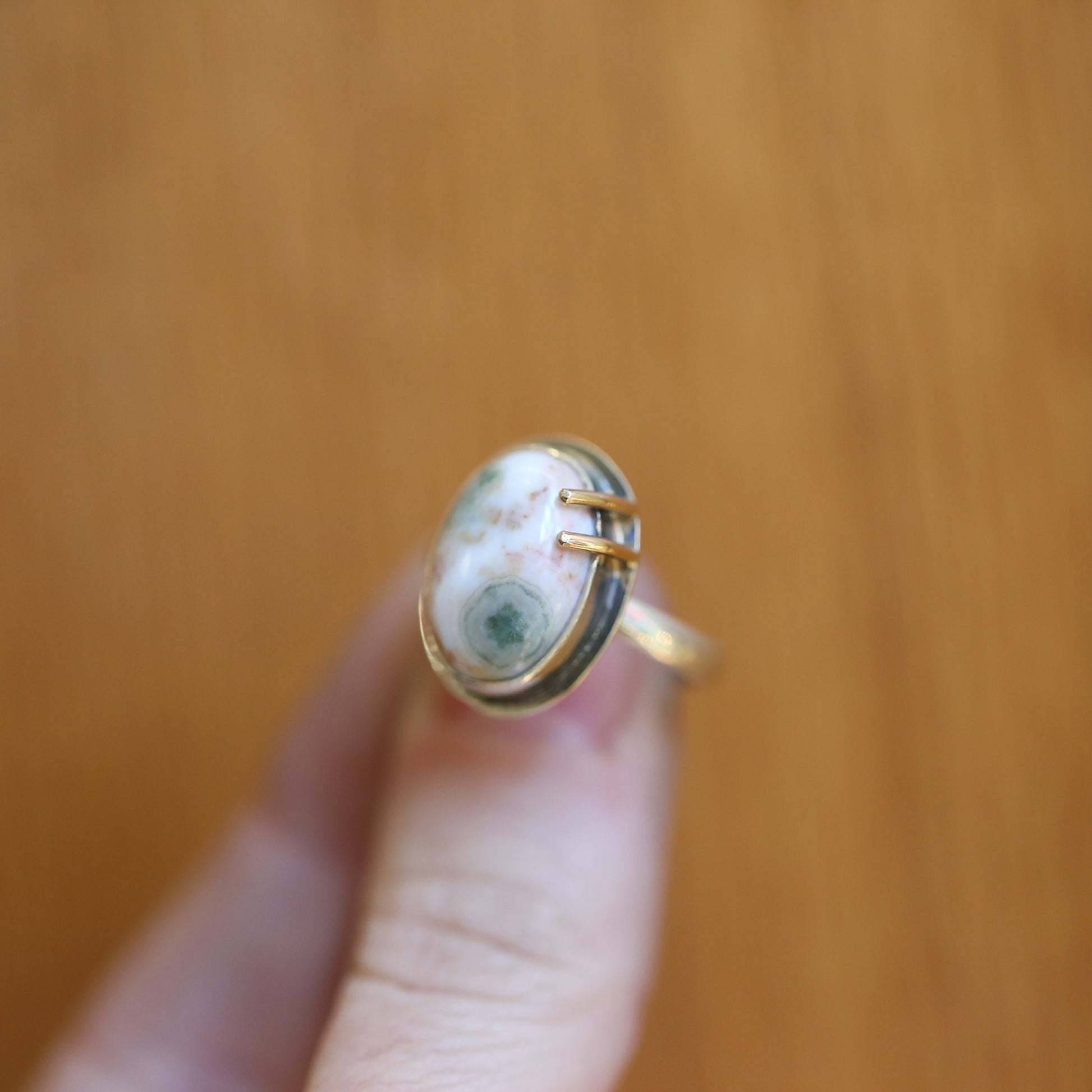 Custom Ocean Jasper Ring - Choose your stone - 14K Gold Prongs - Silversmith