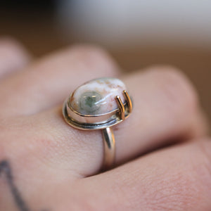 Custom Ocean Jasper Ring - Choose your stone - 14K Gold Prongs - Silversmith