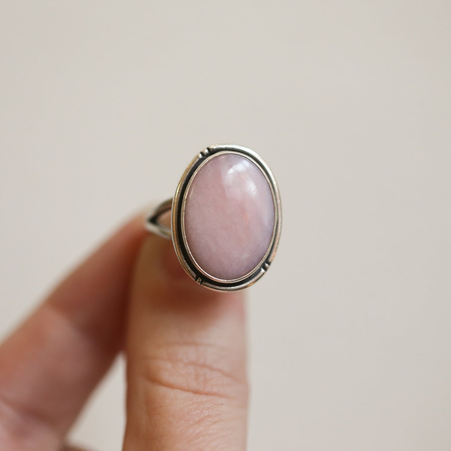 Pink Opal Sterling Silver Statement Ring – Hand Chiseled Boho Design