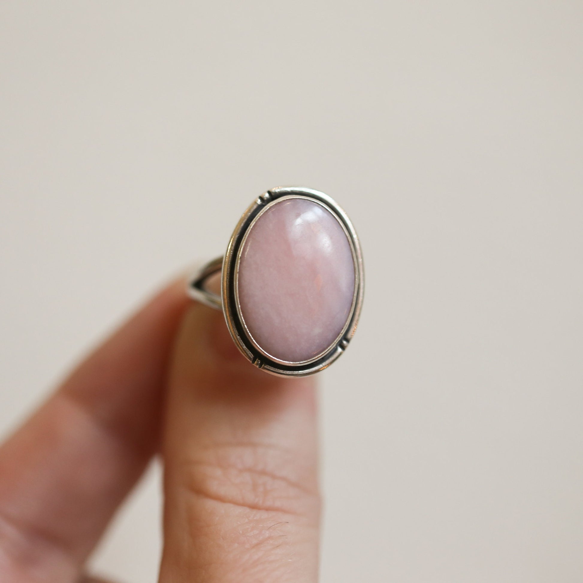 Pink Opal Sterling Silver Statement Ring – Hand Chiseled Boho Design