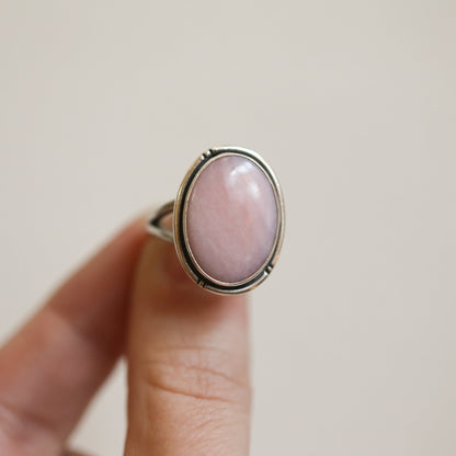 Pink Opal Sterling Silver Statement Ring – Hand Chiseled Boho Design