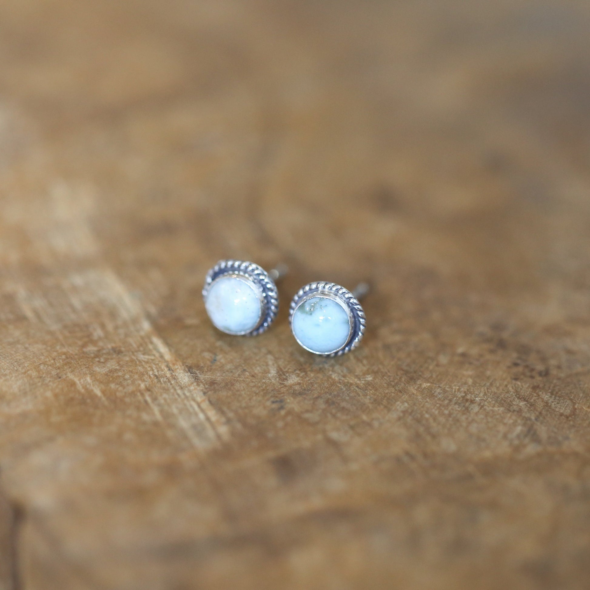 Larimar Stud Earrings – 6mm Dominican Stone, Sterling Silver