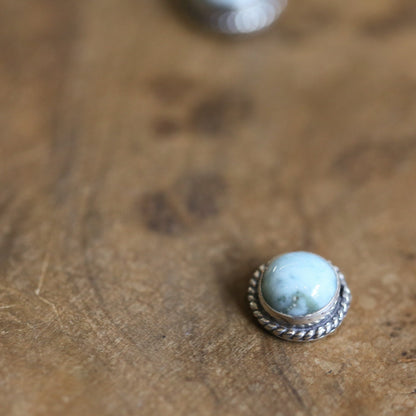 Larimar Stud Earrings – 6mm Dominican Stone, Sterling Silver