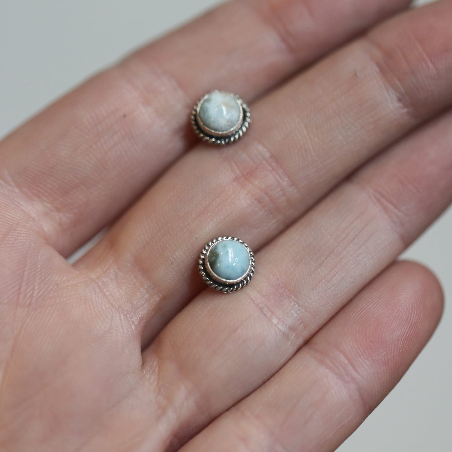Larimar Stud Earrings – 6mm Dominican Stone, Sterling Silver