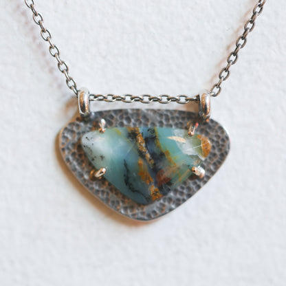 OOAK Peruvian Blue Opal Necklace - 14K Gold Prong Pendant - Sterling Silver