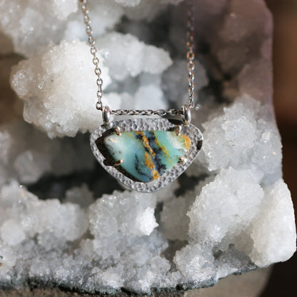 OOAK Peruvian Blue Opal Necklace - 14K Gold Prong Pendant - Sterling Silver