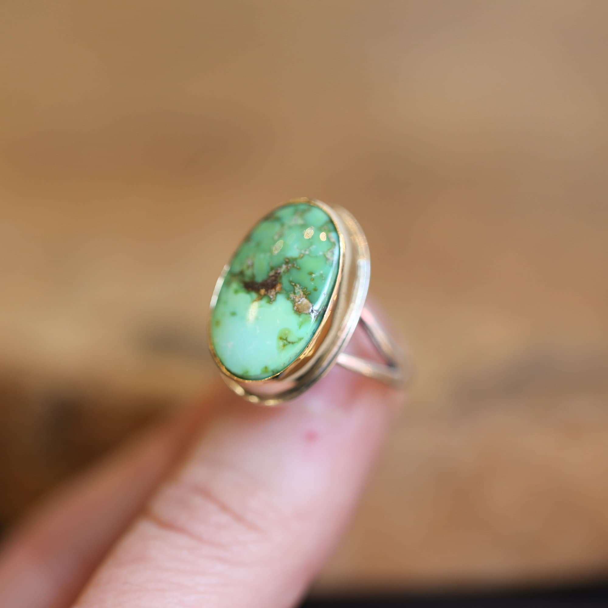 Sonoran Gold Turquoise Ring - 18K Gold Bezel - Sterling Silver