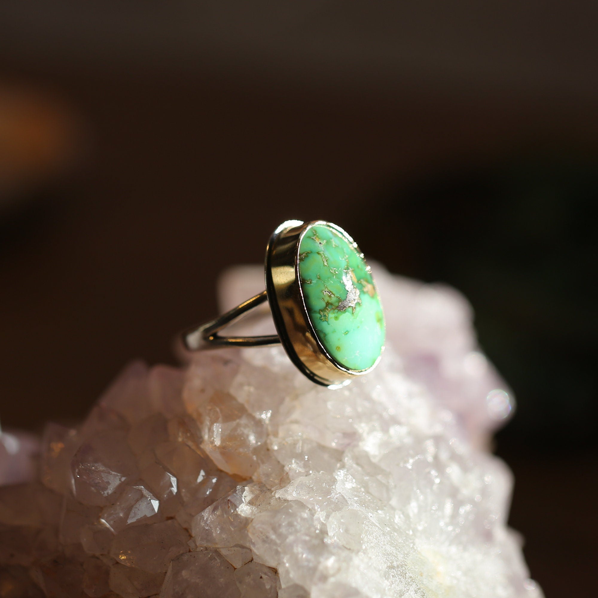 Sonoran Gold Turquoise Ring - 18K Gold Bezel - Sterling Silver