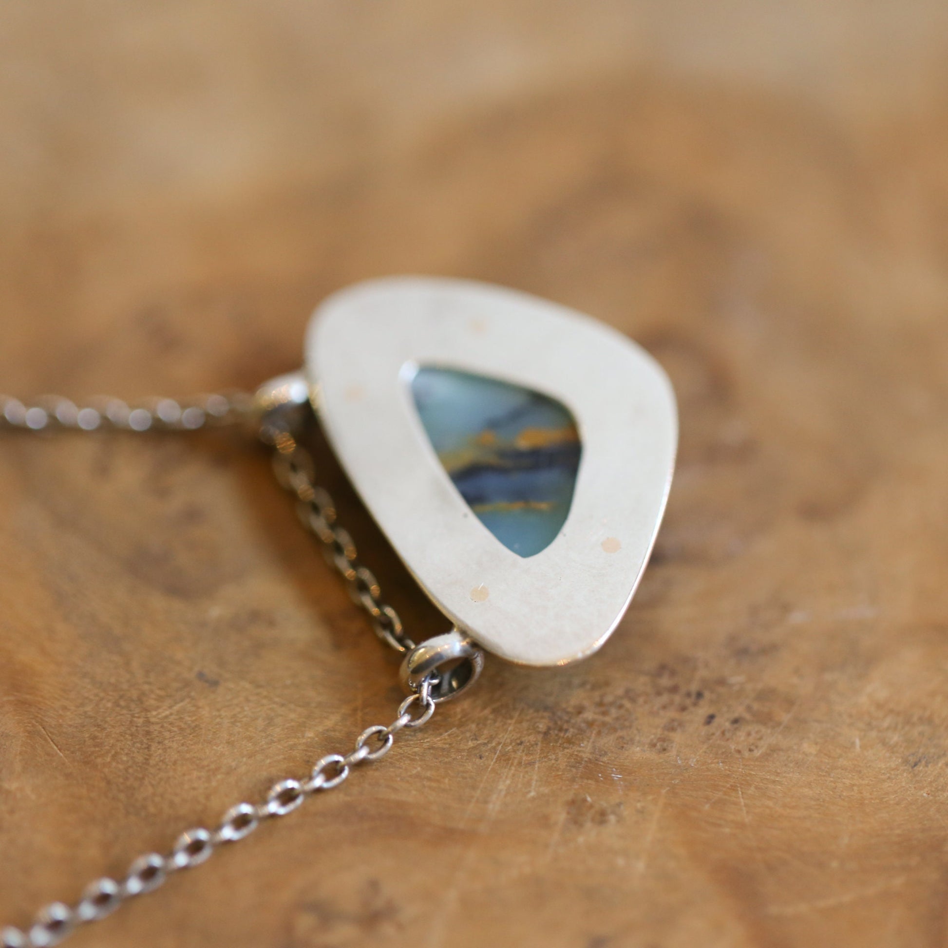 OOAK Peruvian Blue Opal Necklace - 14K Gold Prong Pendant - Sterling Silver