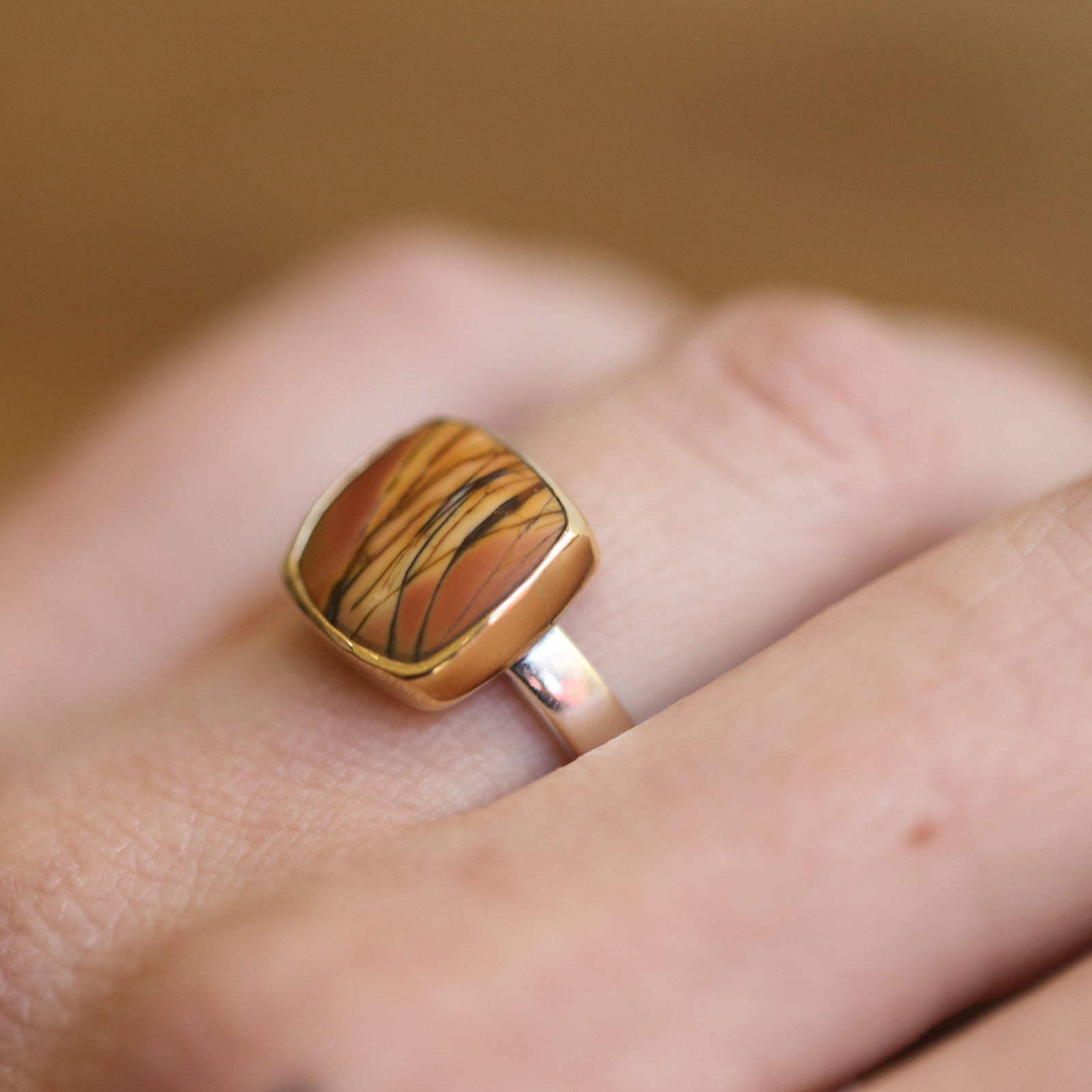 Red Creek Jasper Ring - 18K Solid Gold Bezel - .925 Sterling Silver Ring - Goldsmith Ring