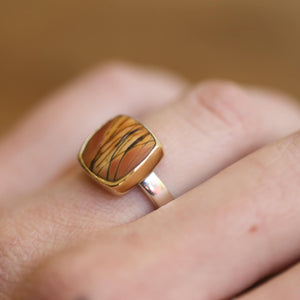 Ready to Ship - Red Creek Jasper Ring - 18K Solid Gold Bezel - Size 5.5 - .925 Sterling Silver Ring