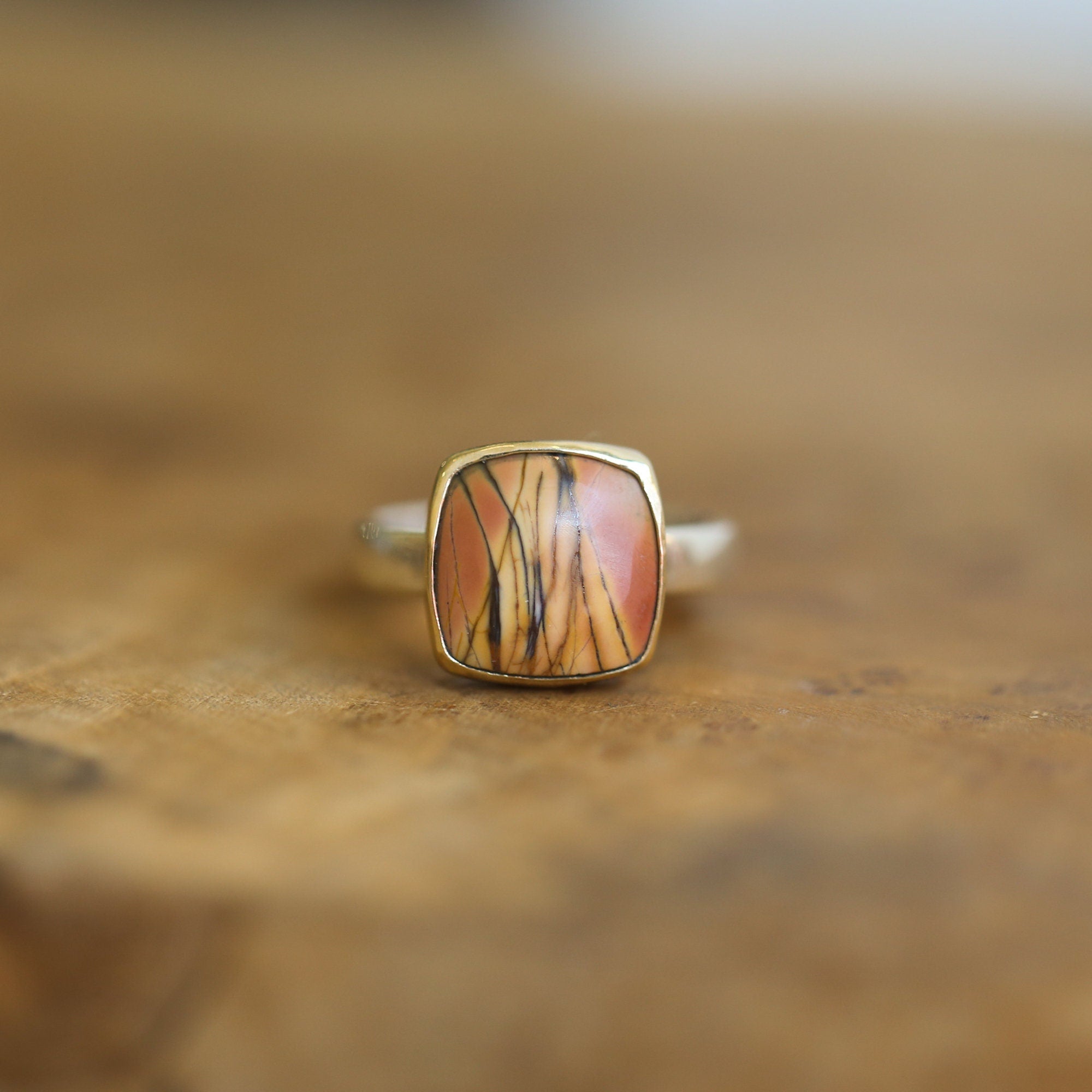 Red Creek Jasper Ring - 18K Solid Gold Bezel - .925 Sterling Silver Ring - Goldsmith Ring