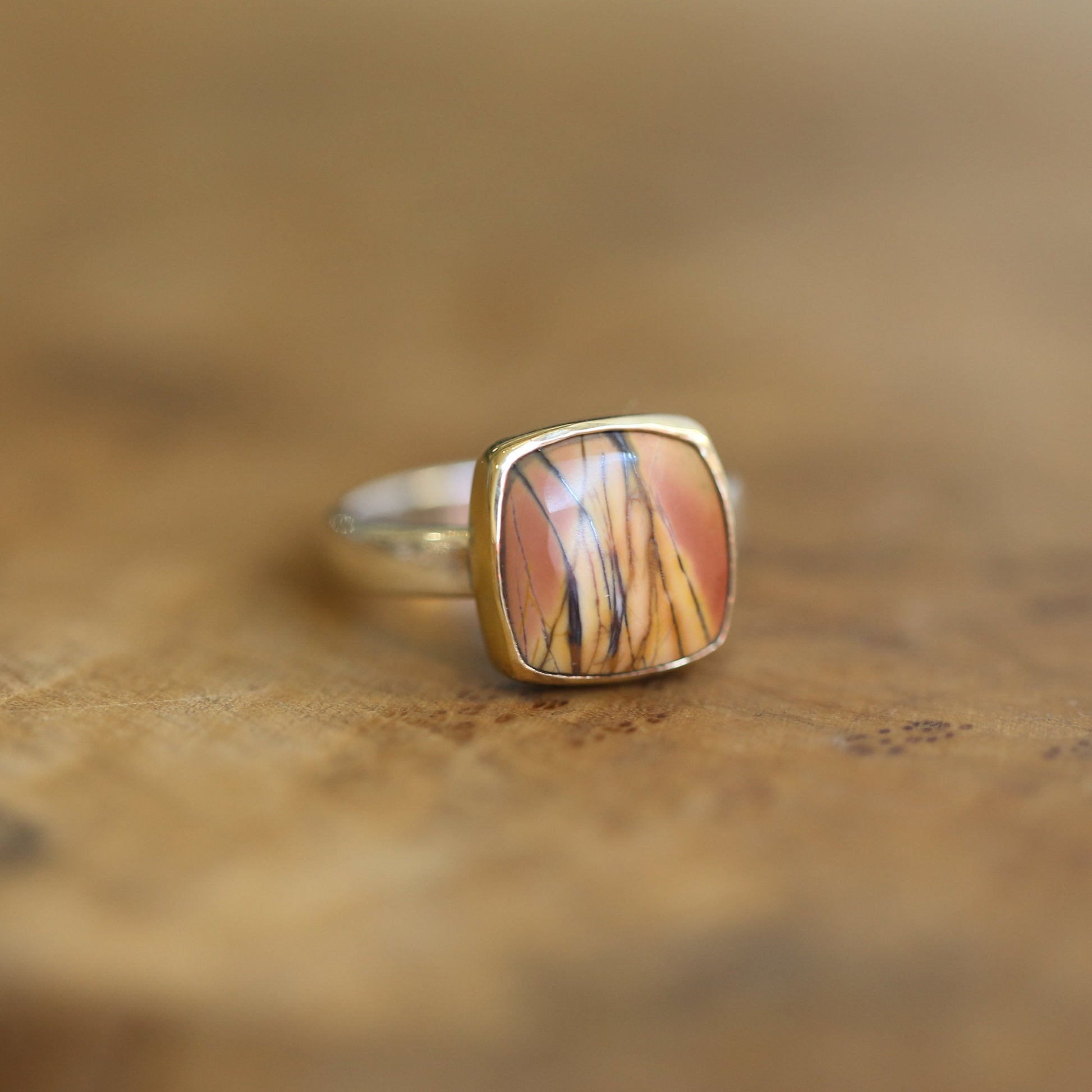 Red Creek Jasper Ring - 18K Solid Gold Bezel - .925 Sterling Silver Ring - Goldsmith Ring