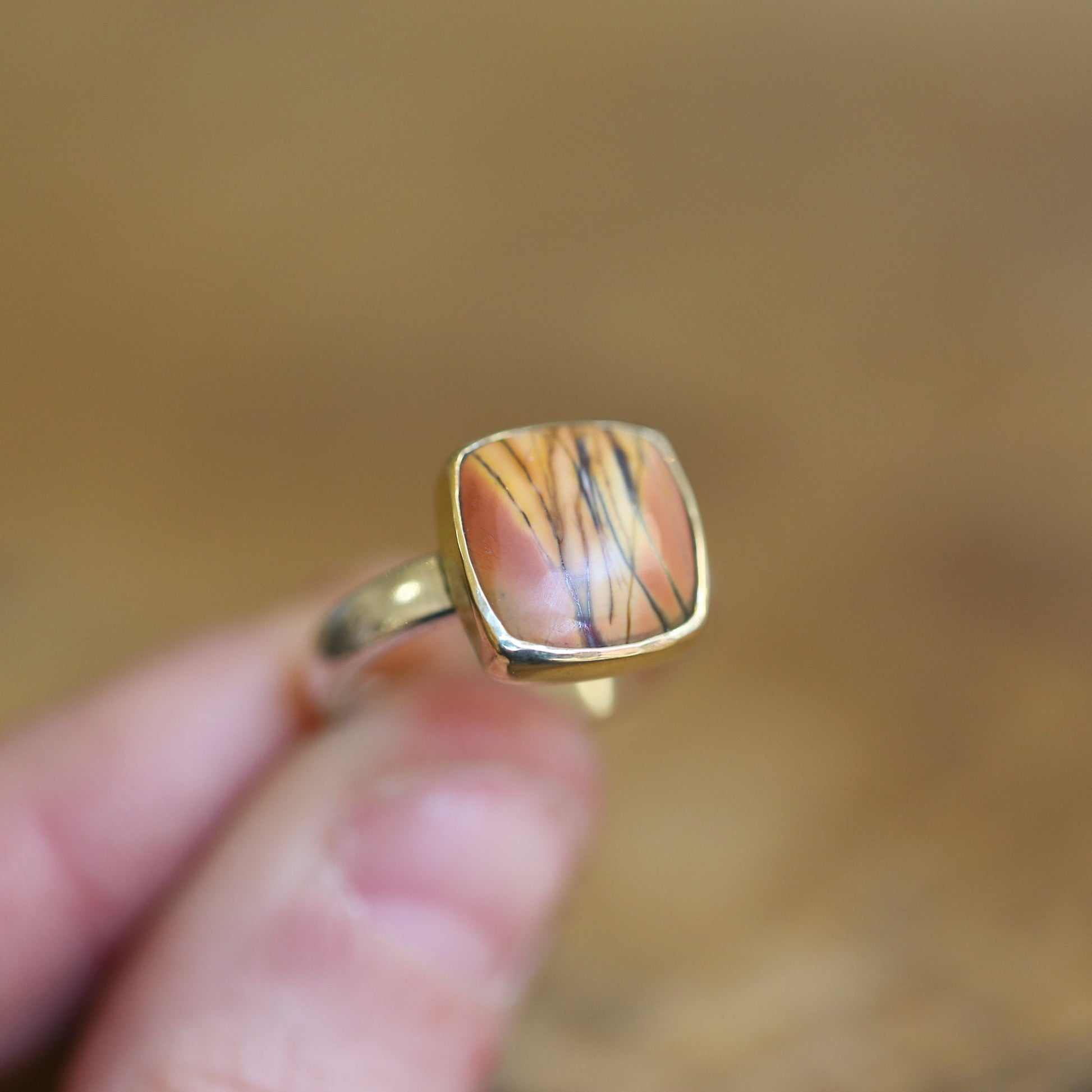 Red Creek Jasper Ring - 18K Solid Gold Bezel - .925 Sterling Silver Ring - Goldsmith Ring