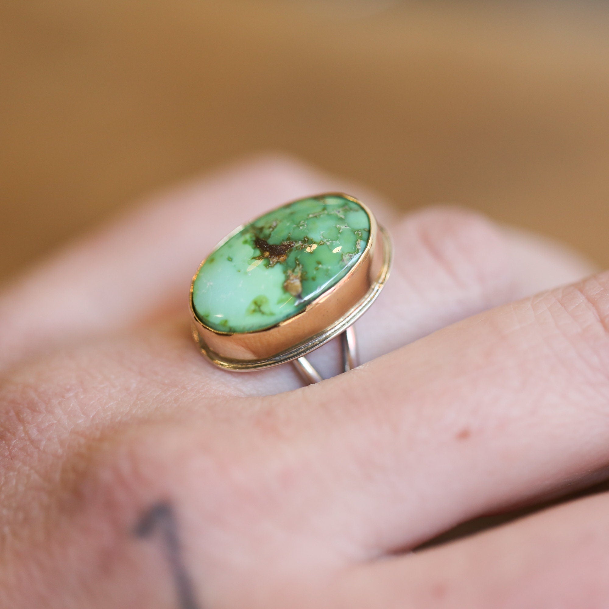 Sonoran Gold Turquoise Ring - 18K Gold Bezel - Sterling Silver