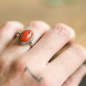 Red Sponge Coral Lasso Ring - Silversmith Ring - Western Red Coral Ring - Sterling Silver