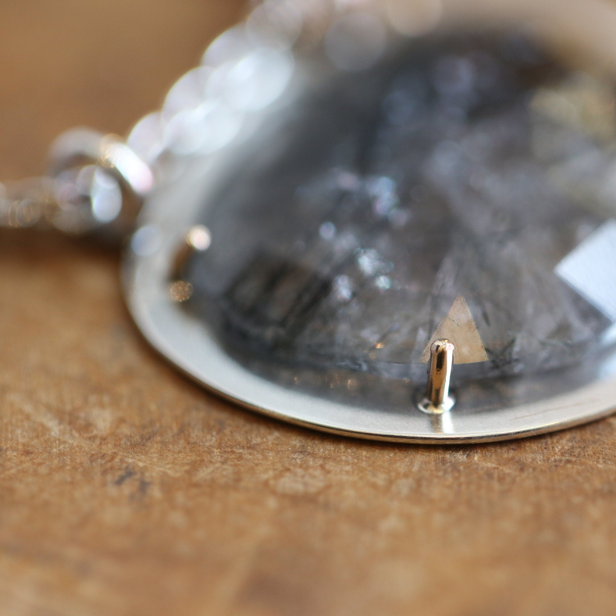 Tourmalinated Quartz Pendant - Ready to Ship - 14K Gold Prongs - Sterling Silver Necklace