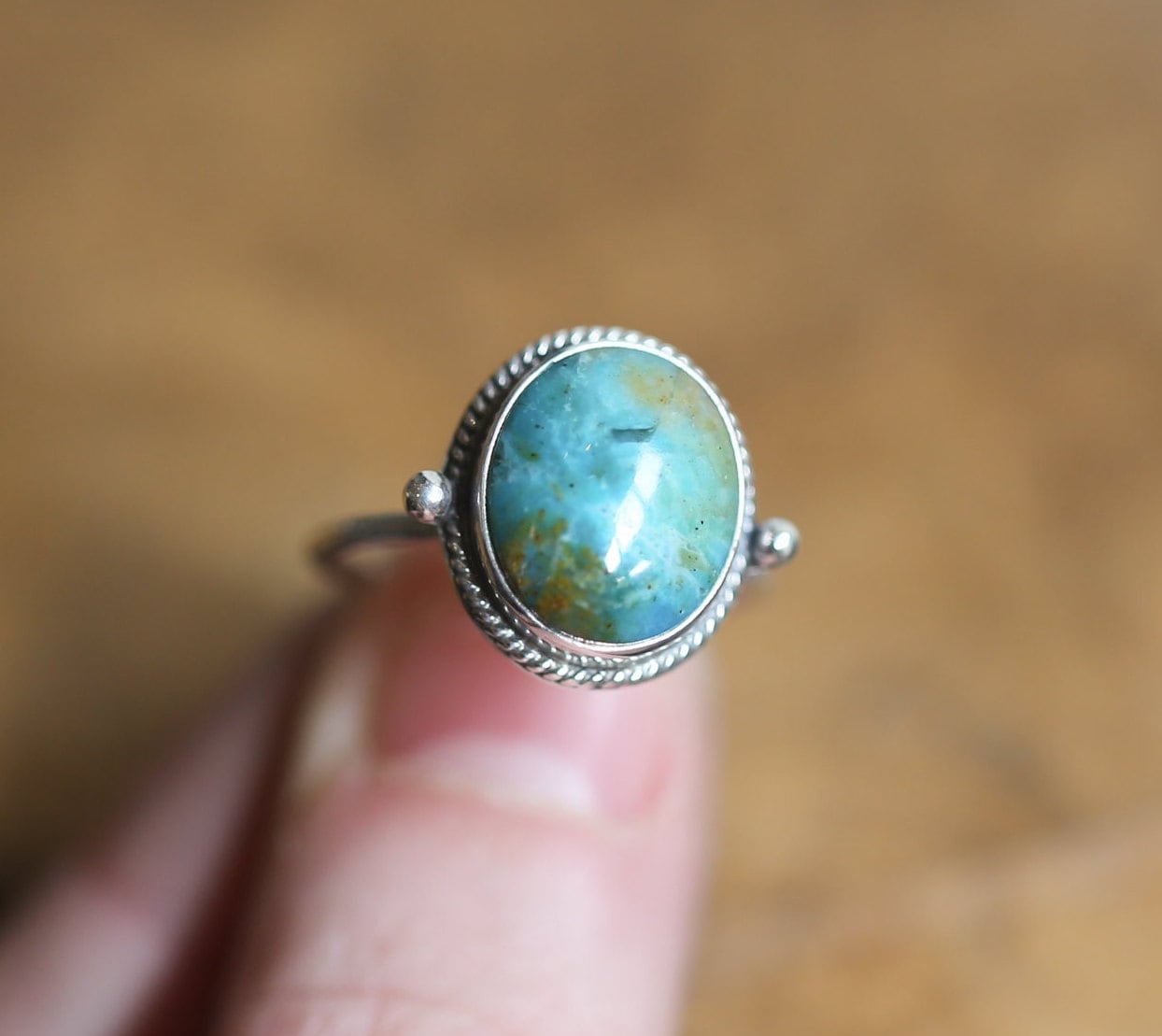 Blue Opal Delica Ring - Silversmith Ring - Choose Your Stone