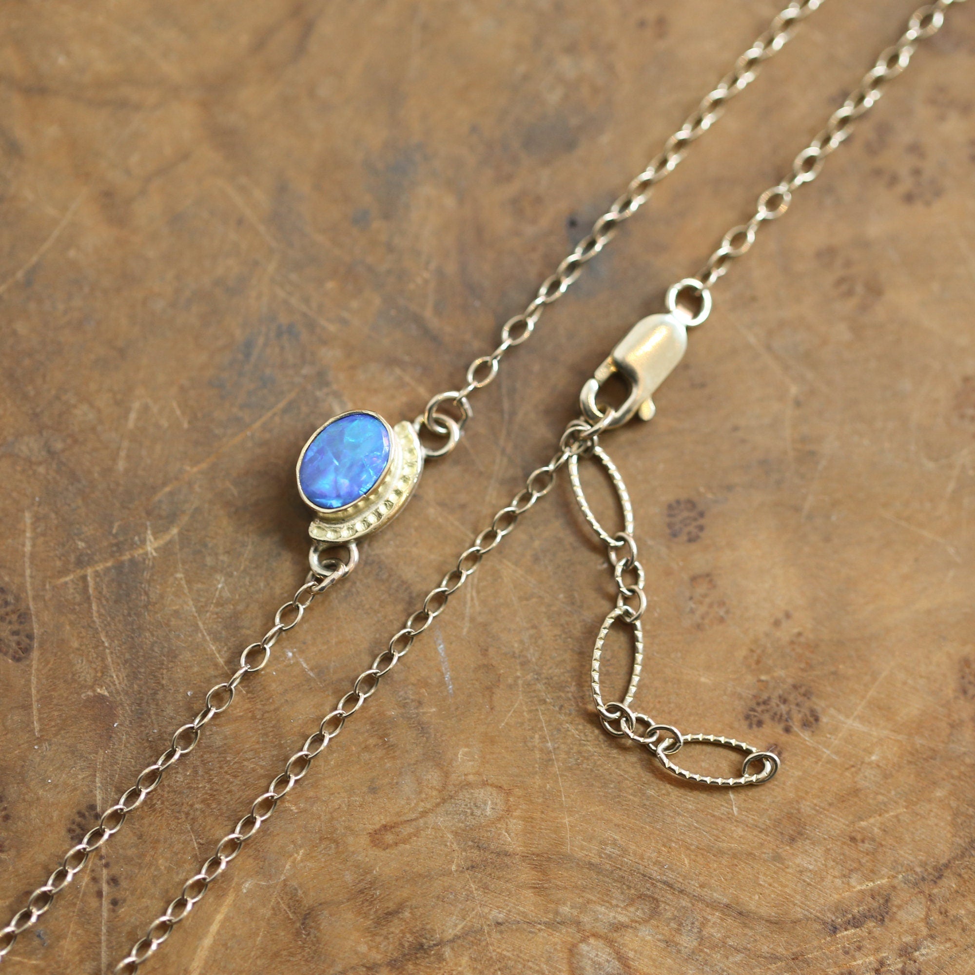 Vibrant Opal Necklace - Solid Gold Pendant - Australian Opal Doublet - Opal Eyes Pendant