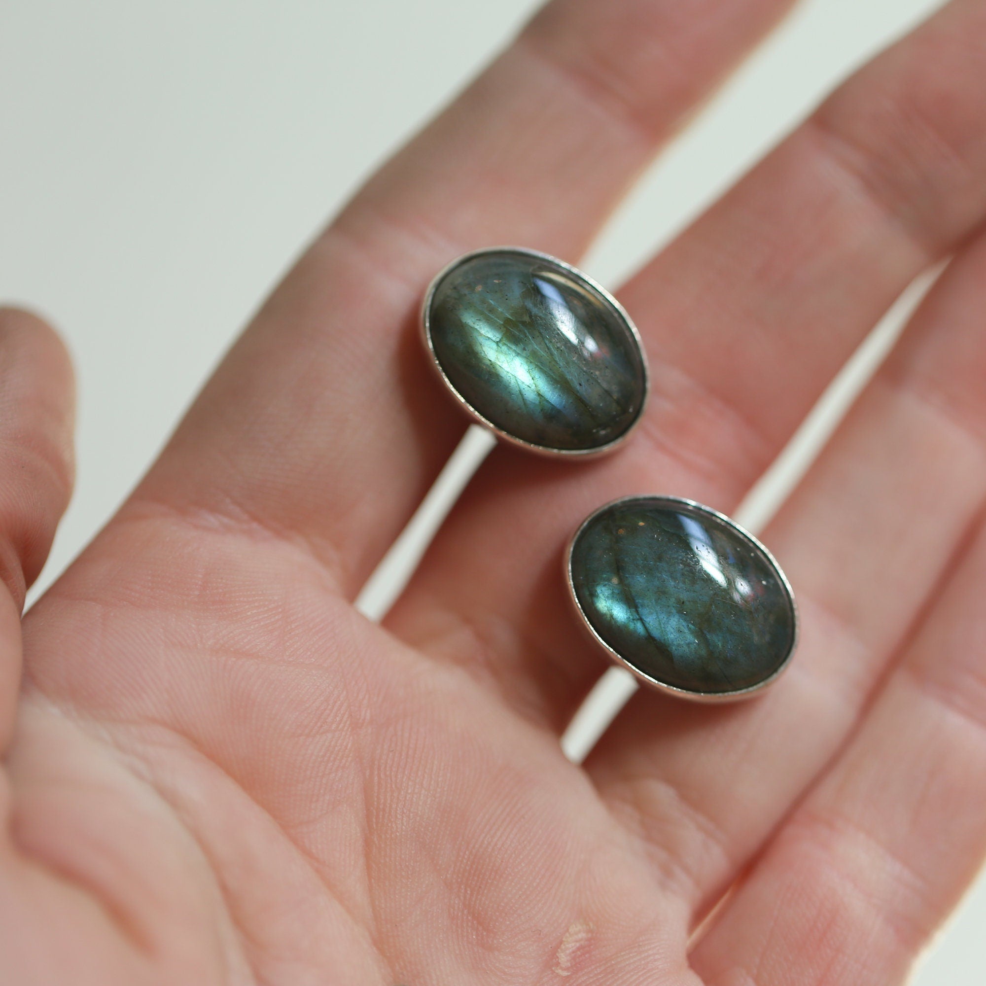 Labradorite Cuff Links - Labradorite Cufflinks - Sterling Silver