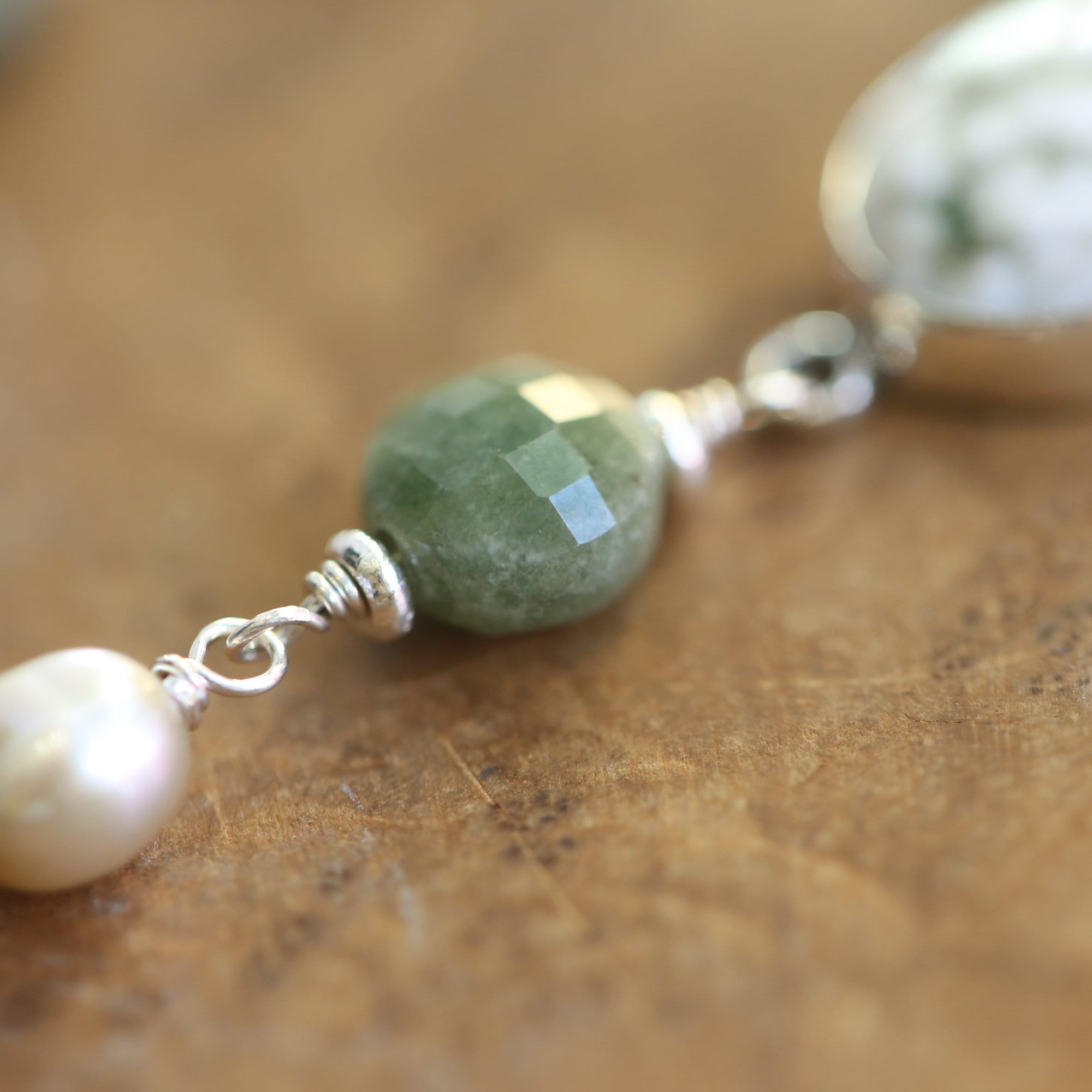 Ocean Jasper with Jade and Pearls drops - Ready to Ship - Silversmith Post Drop Earrings