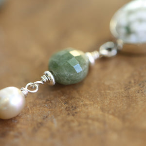 Ocean Jasper with Jade and Pearls drops - Ready to Ship - Silversmith Post Drop Earrings
