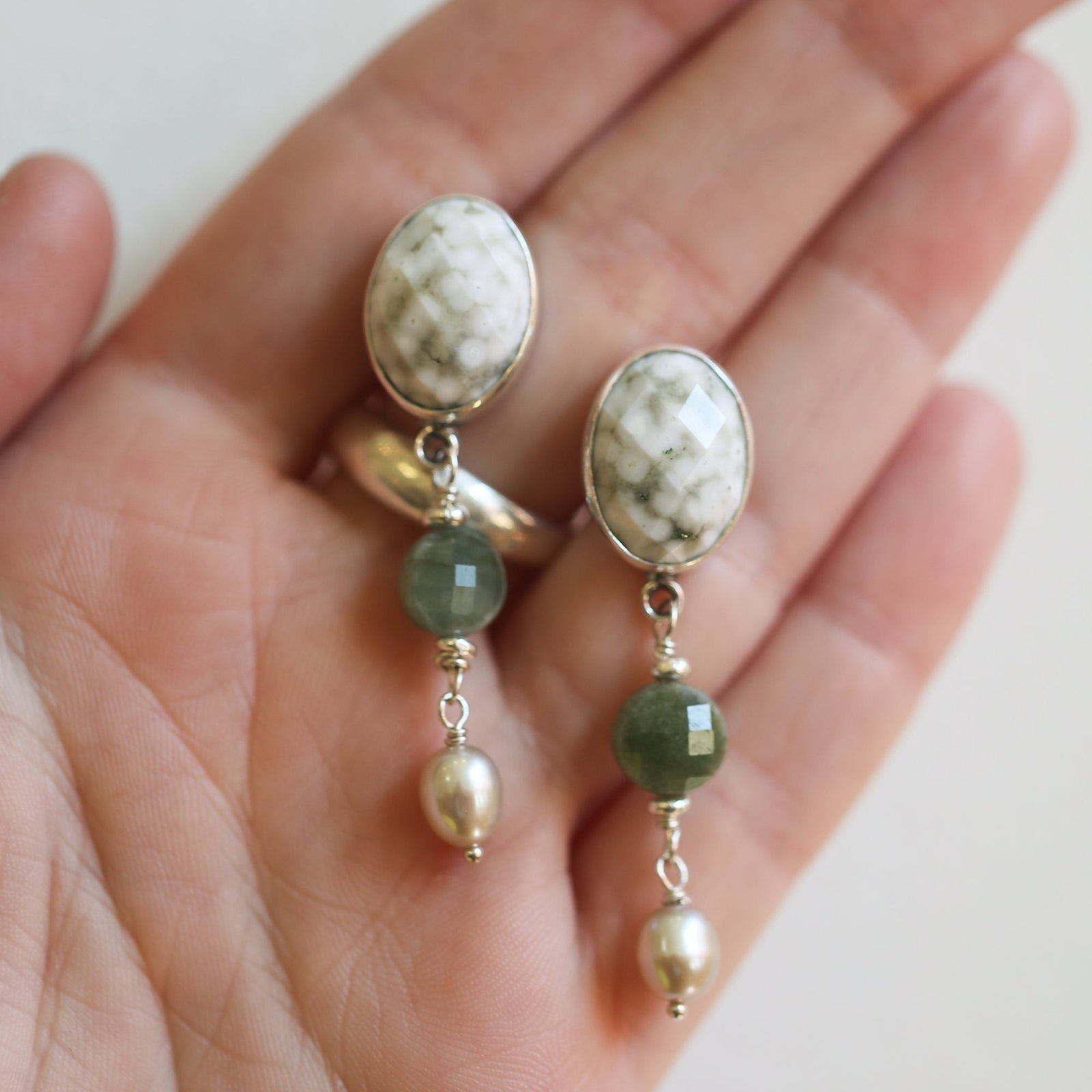 Ocean Jasper Sterling Silver Drop Earrings – Jade & Pearl Dangles
