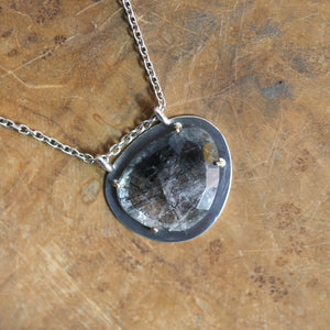 Tourmalinated Quartz Pendant – 14K Gold, Sterling Silver Necklace