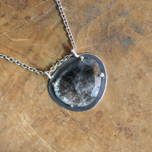 Tourmalinated Quartz Pendant - Ready to Ship - 14K Gold Prongs - Sterling Silver Necklace