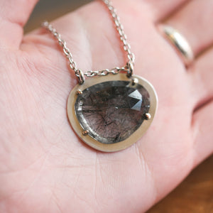 Tourmalinated Quartz Pendant - Ready to Ship - 14K Gold Prongs - Sterling Silver Necklace