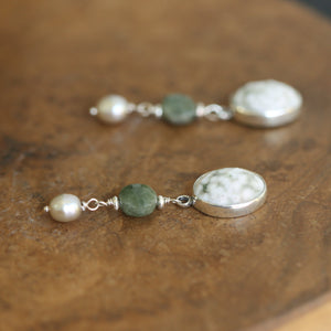 Ocean Jasper with Jade and Pearls drops - Ready to Ship - Silversmith Post Drop Earrings