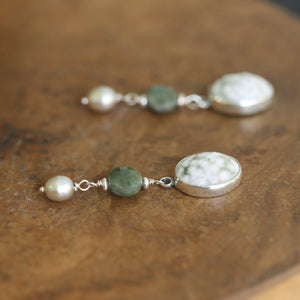 Ocean Jasper Posts with Jade and Peals - Choose Your Pair - Sterling Silver Studs