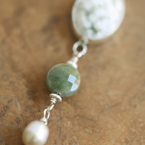 Ocean Jasper with Jade and Pearls drops - Ready to Ship - Silversmith Post Drop Earrings