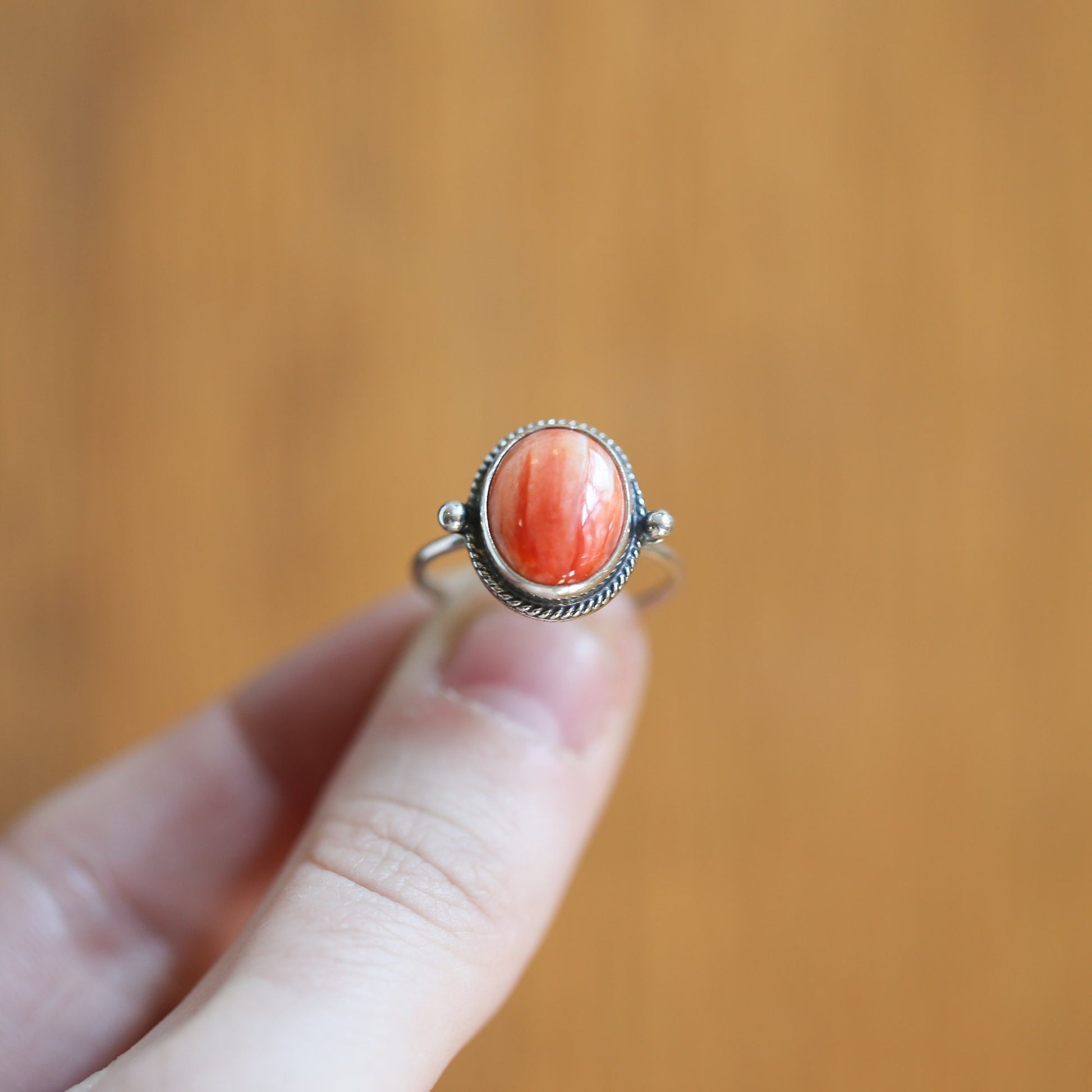 Dainty Spiny Oyster Ring – Oxidized Sterling Silver, Handmade