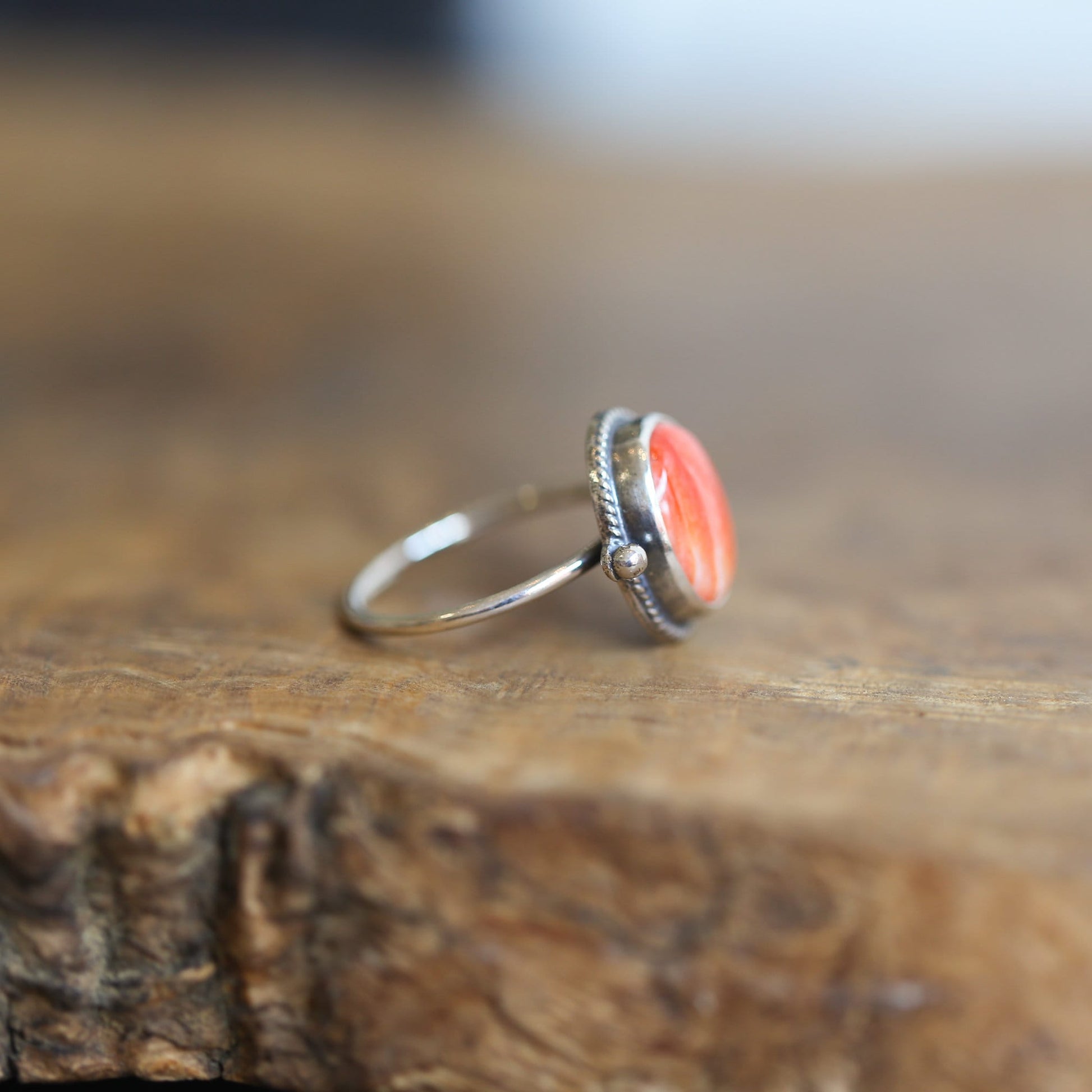 Dainty Spiny Oyster Ring – Oxidized Sterling Silver, Handmade