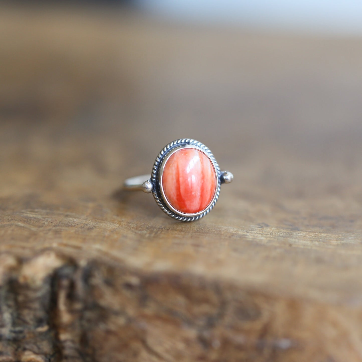Dainty Spiny Oyster Ring – Oxidized Sterling Silver, Handmade