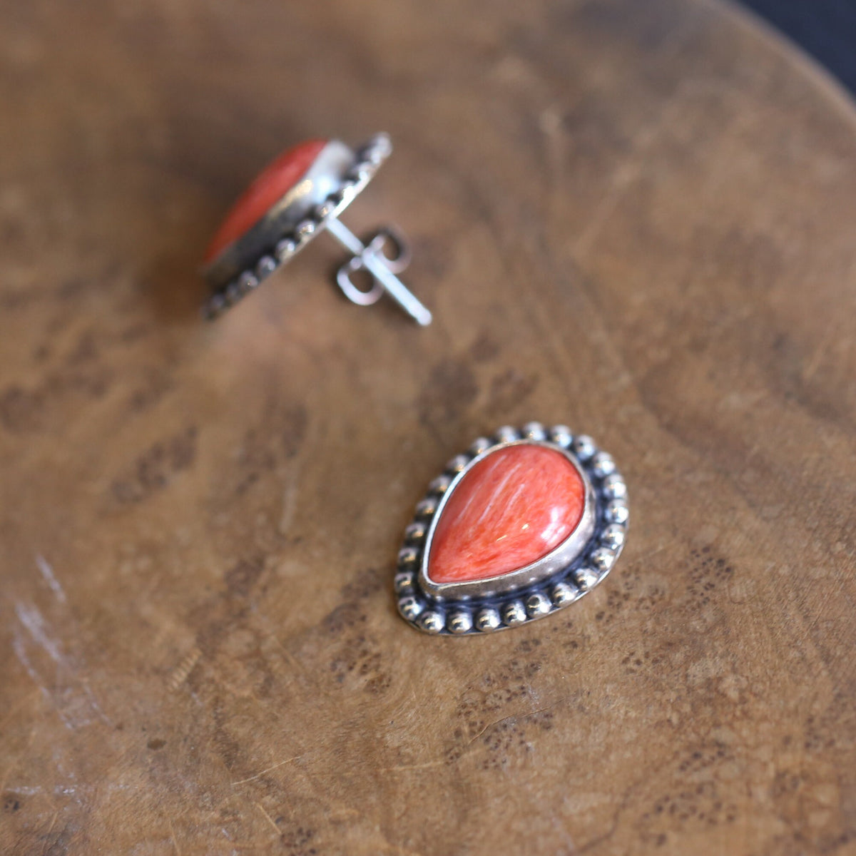 Spiny Oyster Shell Pear Posts | Sterling Silver
