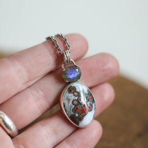Sterling Silver Ocean Jasper Pendant – Labradorite Accent, Silversmith Jewelry