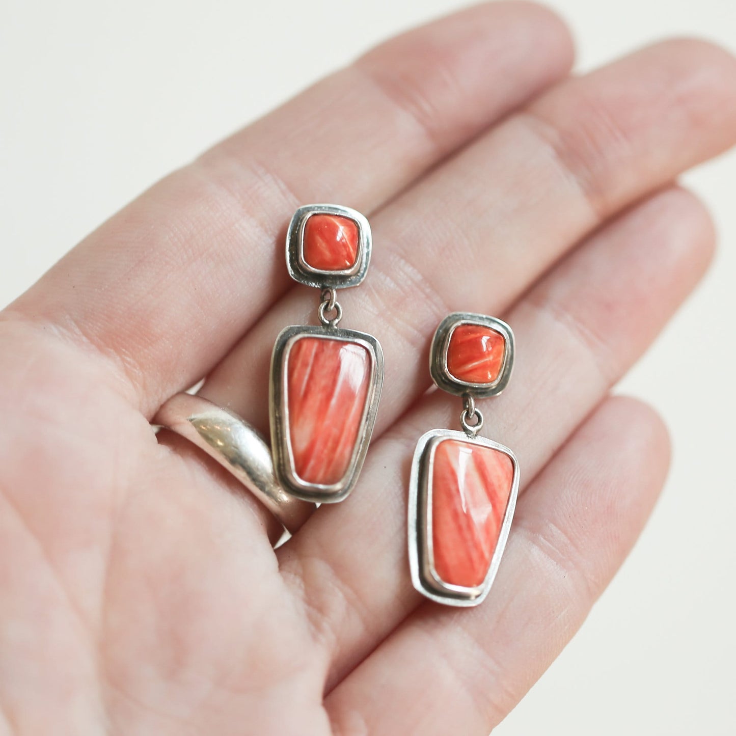 Sterling Silver Spiny Oyster Earrings – Chili Red Dangle Drops