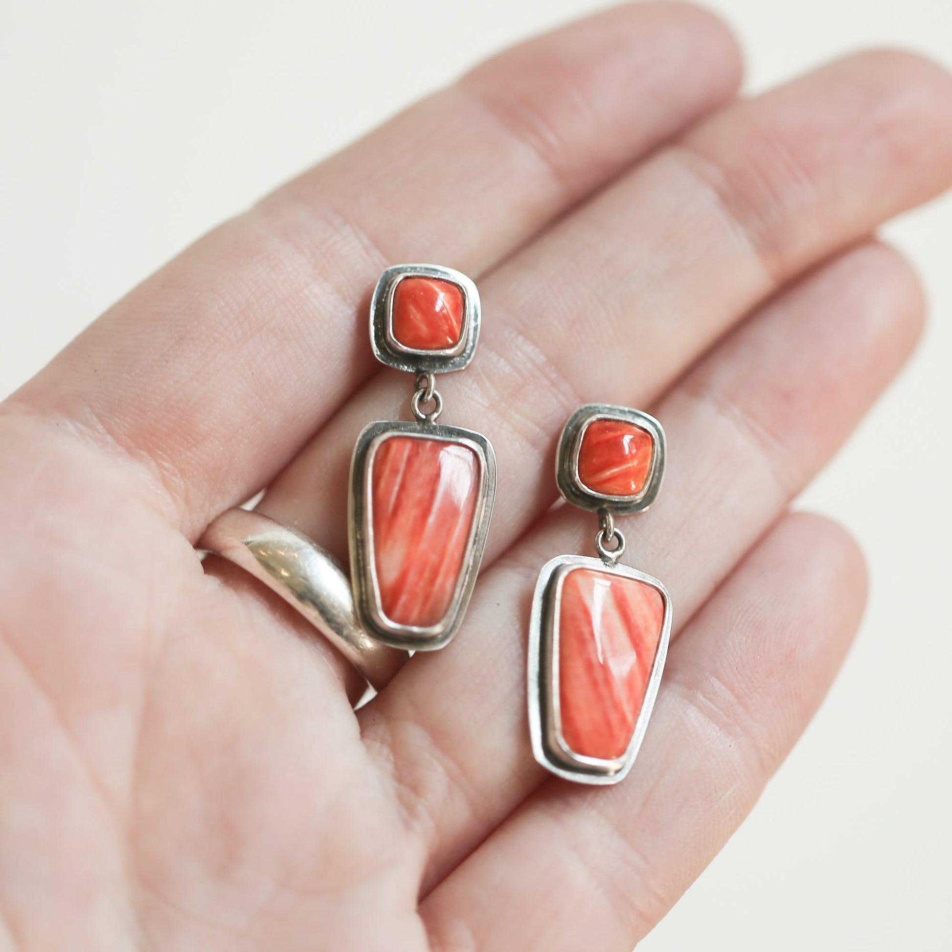 Sterling Silver Spiny Oyster Earrings – Chili Red Dangle Drops