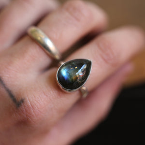 Labradorite Ring - .925 Sterling Silver Ring - Silversmith Ring - Big Labradorite Ring