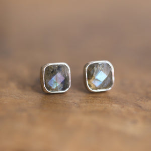 Faceted Labradorite Posts - Labradorite Earrings - Labradorite Studs - Silversmith Earrings