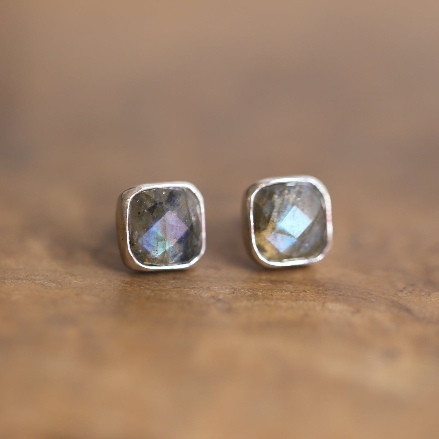 Faceted Labradorite Posts - Labradorite Earrings - Labradorite Studs - Silversmith Earrings