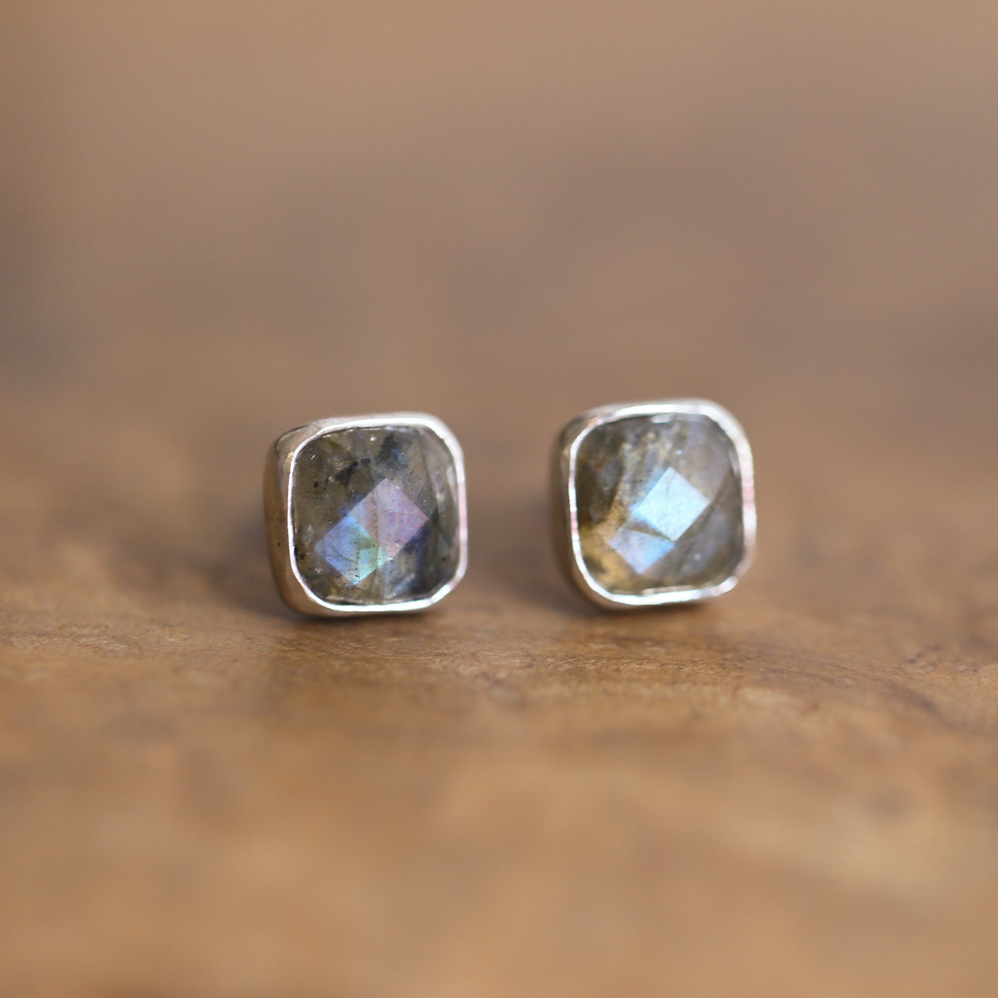 Faceted Labradorite Posts - Labradorite Earrings - Labradorite Studs - Silversmith Earrings