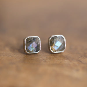 Faceted Labradorite Posts - Labradorite Earrings - Labradorite Studs - Silversmith Earrings