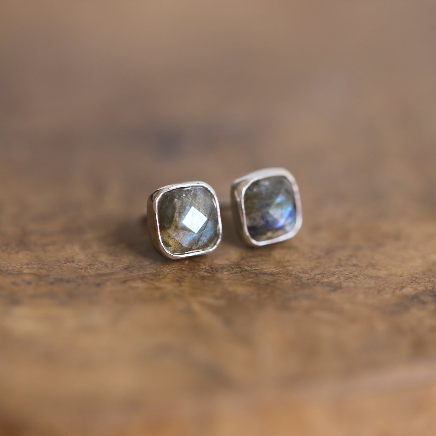 Faceted Labradorite Posts - Labradorite Earrings - Labradorite Studs - Silversmith Earrings