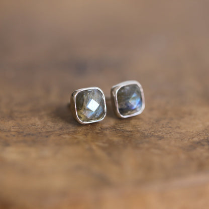 Faceted Labradorite Posts - Labradorite Earrings - Labradorite Studs - Silversmith Earrings