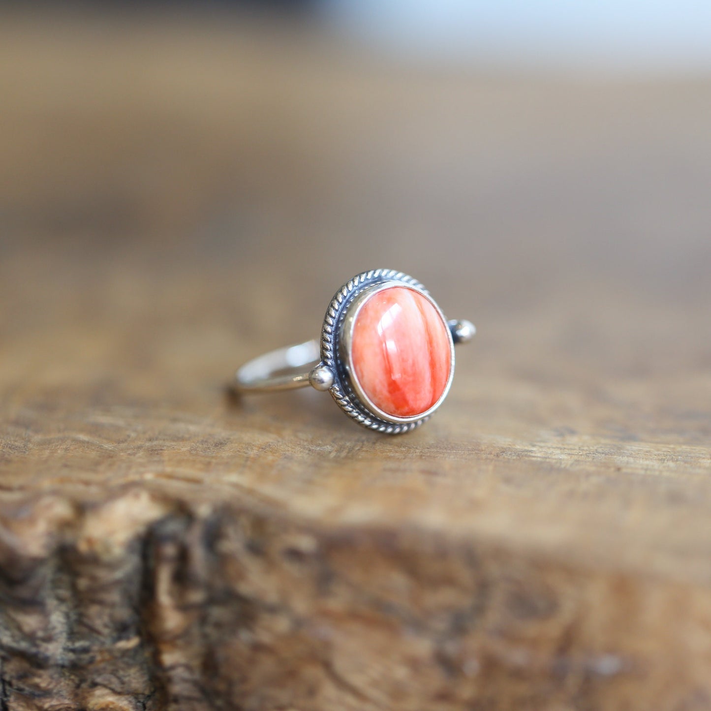 Dainty Spiny Oyster Ring – Oxidized Sterling Silver, Handmade