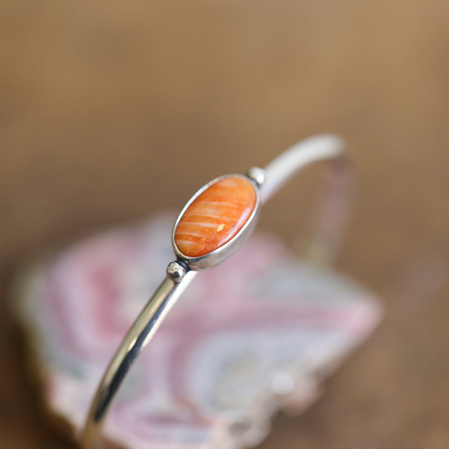 Spiny Oyster Cuff Bracelet – Sterling Silver, Orange Red Stone