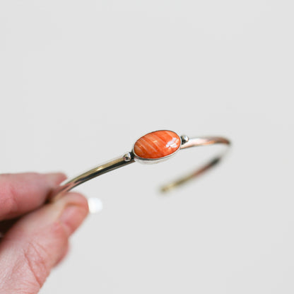 Spiny Oyster Cuff Bracelet – Sterling Silver, Orange Red Stone